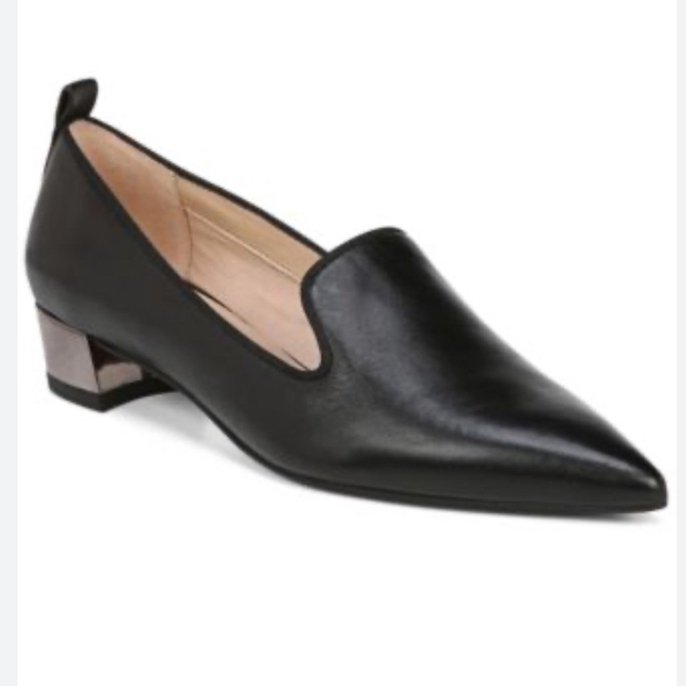 Franco Sarto Vianna Loafer Pump Womens 8 Black Leather Pointed Toe Block Heel